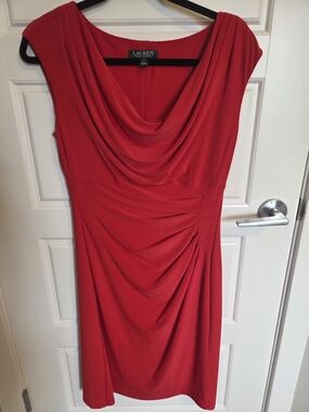 Lauren Ralph Lauren Red Cowl Neck Dress Size 10 - Dinner/formal